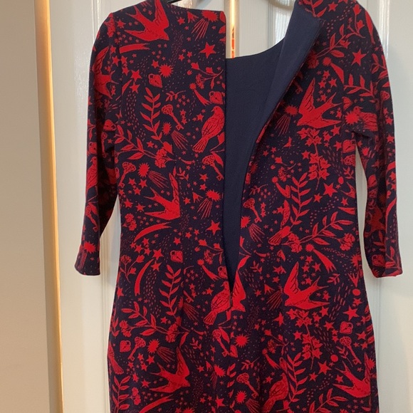 Boden red flying sparrow jacquard knit fitted sweater navy  dress s6P lined - Picture 12 of 12